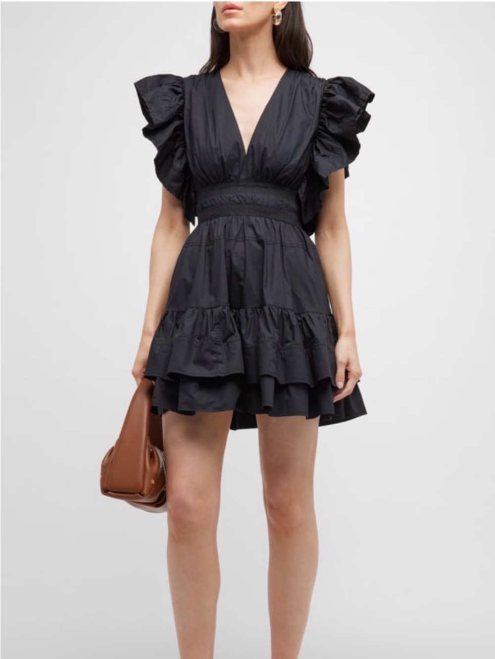 Ulla Johnson Black Tiered Cotton Mini Dress
